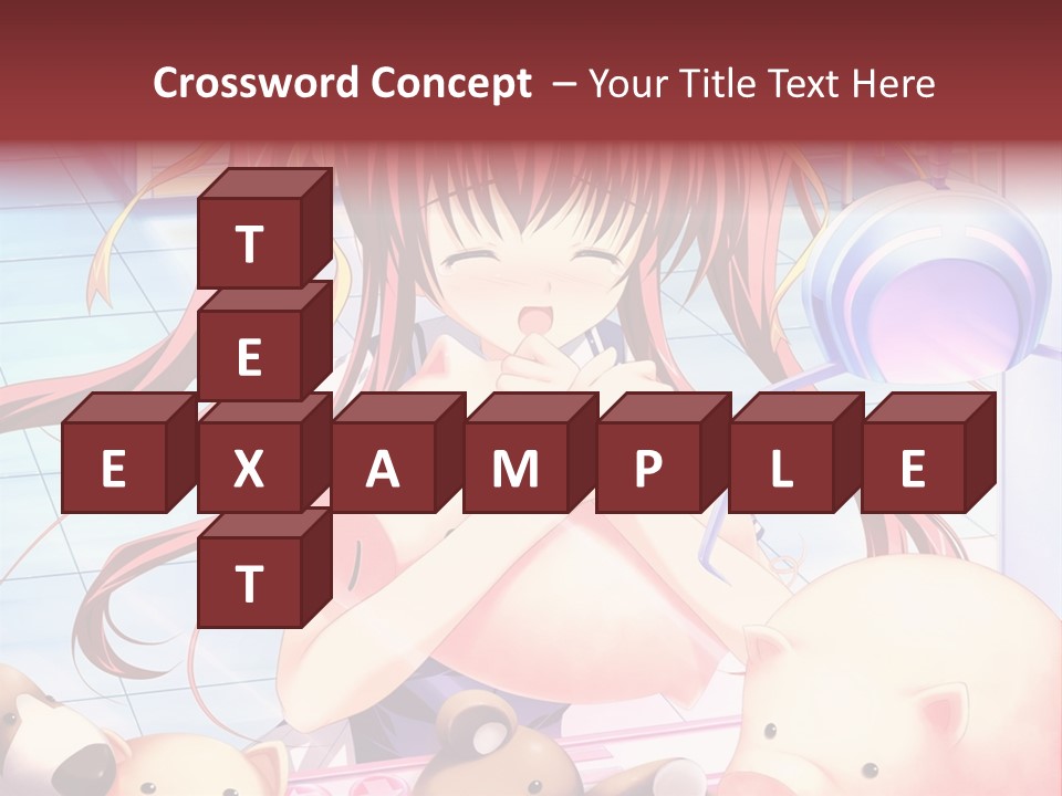 A Girl With Long Red Hair Standing In Front Of A Group Of Teddy Bears PowerPoint Template