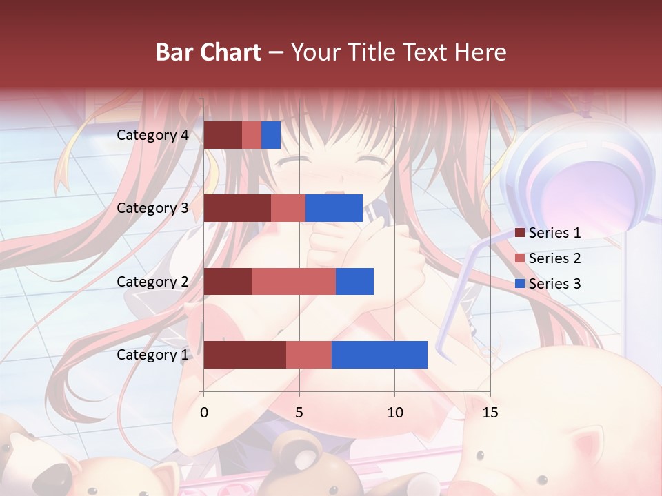 A Girl With Long Red Hair Standing In Front Of A Group Of Teddy Bears PowerPoint Template