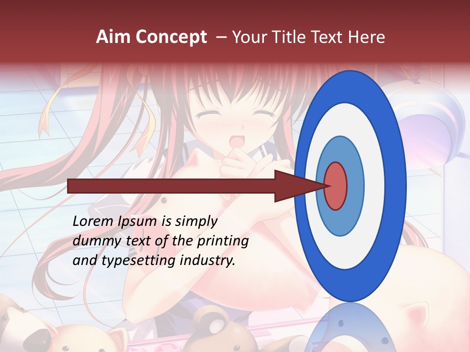 A Girl With Long Red Hair Standing In Front Of A Group Of Teddy Bears PowerPoint Template