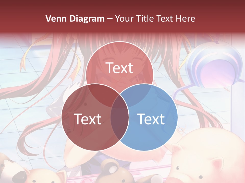 A Girl With Long Red Hair Standing In Front Of A Group Of Teddy Bears PowerPoint Template