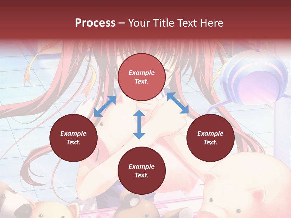 A Girl With Long Red Hair Standing In Front Of A Group Of Teddy Bears PowerPoint Template