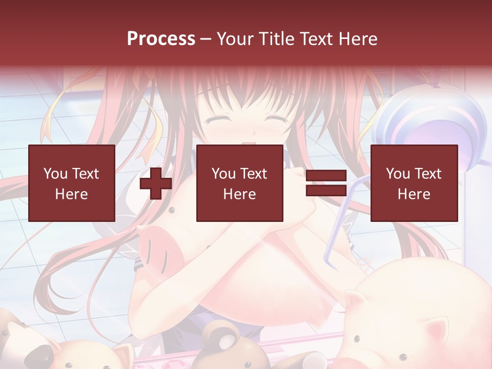 A Girl With Long Red Hair Standing In Front Of A Group Of Teddy Bears PowerPoint Template