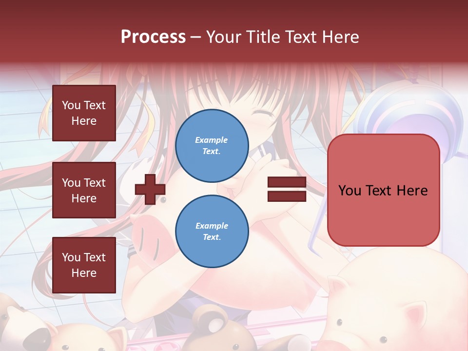 A Girl With Long Red Hair Standing In Front Of A Group Of Teddy Bears PowerPoint Template