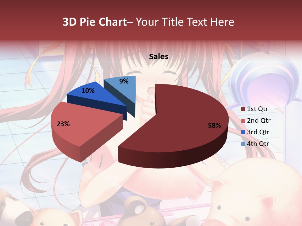 A Girl With Long Red Hair Standing In Front Of A Group Of Teddy Bears PowerPoint Template