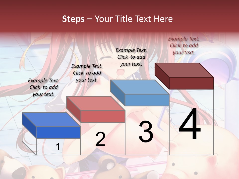 A Girl With Long Red Hair Standing In Front Of A Group Of Teddy Bears PowerPoint Template