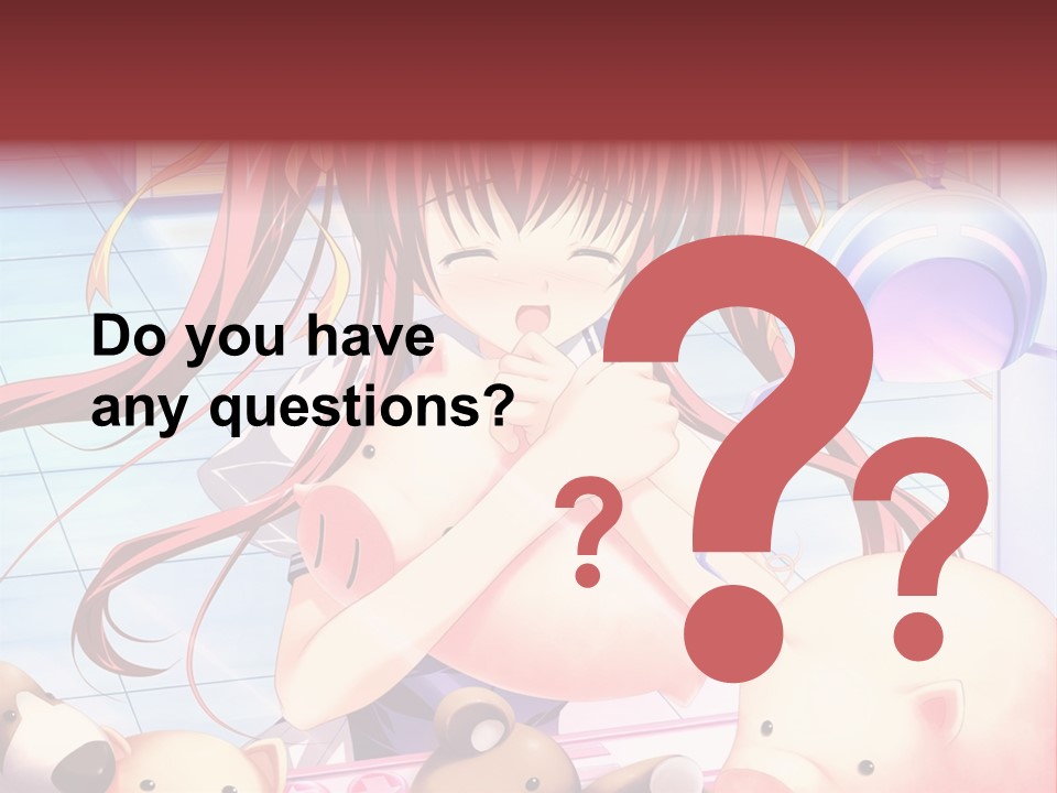 A Girl With Long Red Hair Standing In Front Of A Group Of Teddy Bears PowerPoint Template