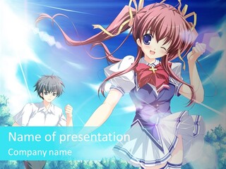 A Girl And A Boy Standing In Front Of A Blue Sky PowerPoint Template
