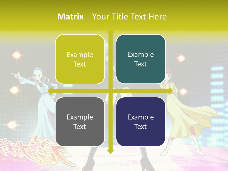 A Group Of Anime Characters Standing On A Stage PowerPoint Template