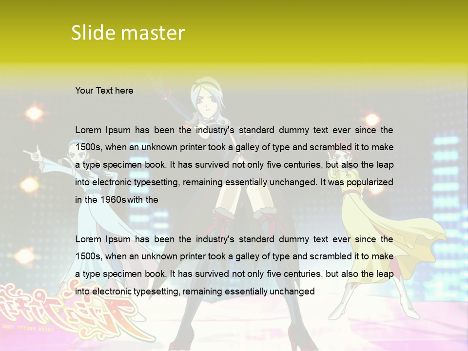 A Group Of Anime Characters Standing On A Stage PowerPoint Template