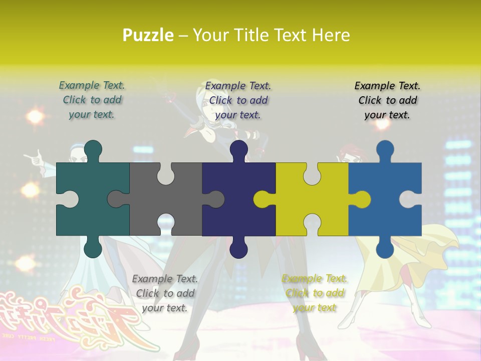 A Group Of Anime Characters Standing On A Stage PowerPoint Template