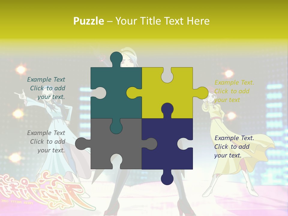 A Group Of Anime Characters Standing On A Stage PowerPoint Template