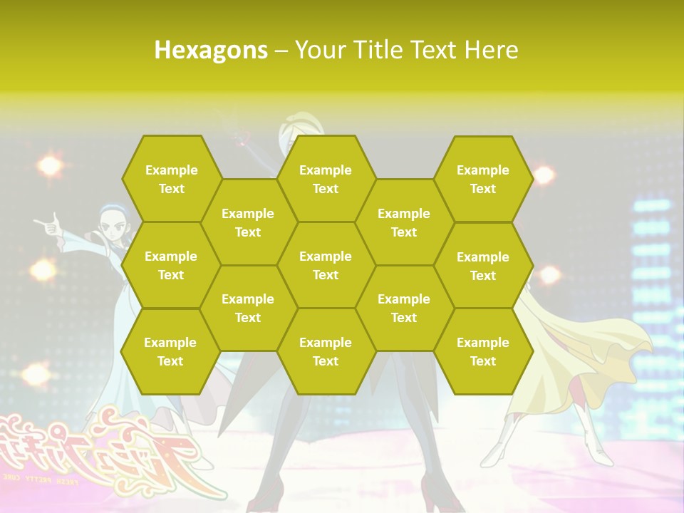 A Group Of Anime Characters Standing On A Stage PowerPoint Template