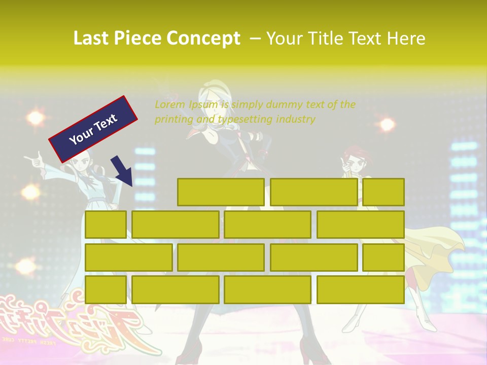 A Group Of Anime Characters Standing On A Stage PowerPoint Template