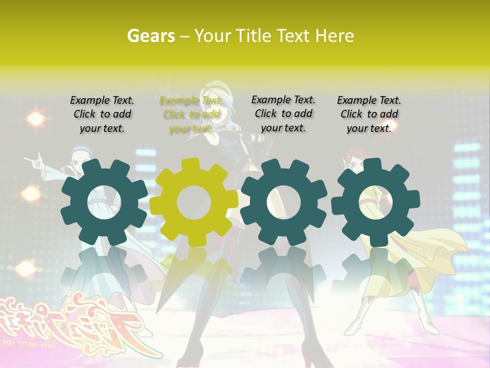 A Group Of Anime Characters Standing On A Stage PowerPoint Template