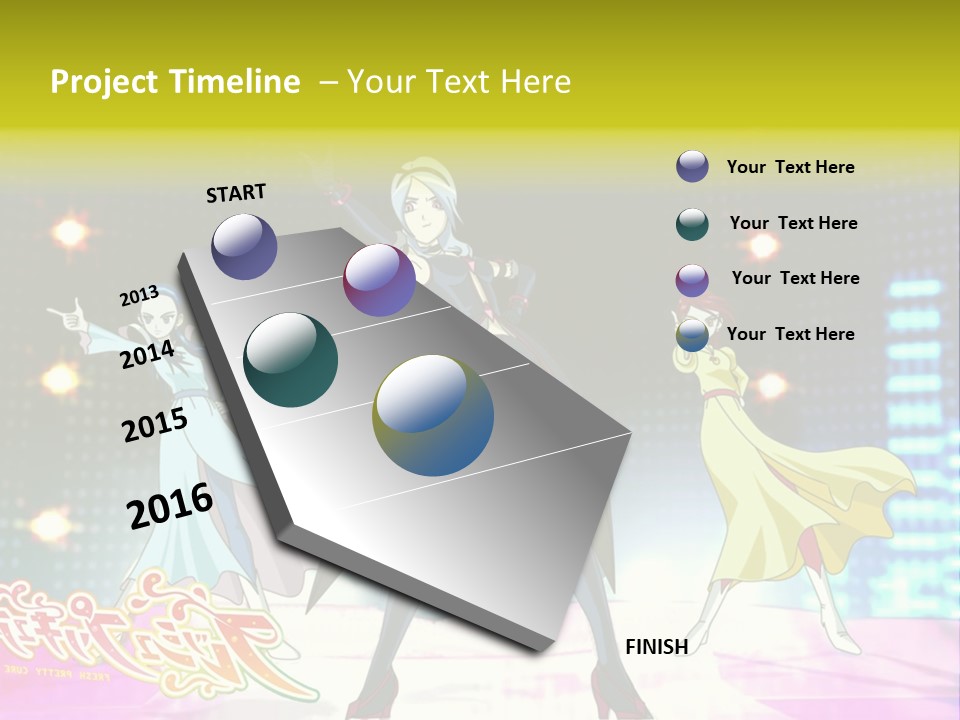 A Group Of Anime Characters Standing On A Stage PowerPoint Template