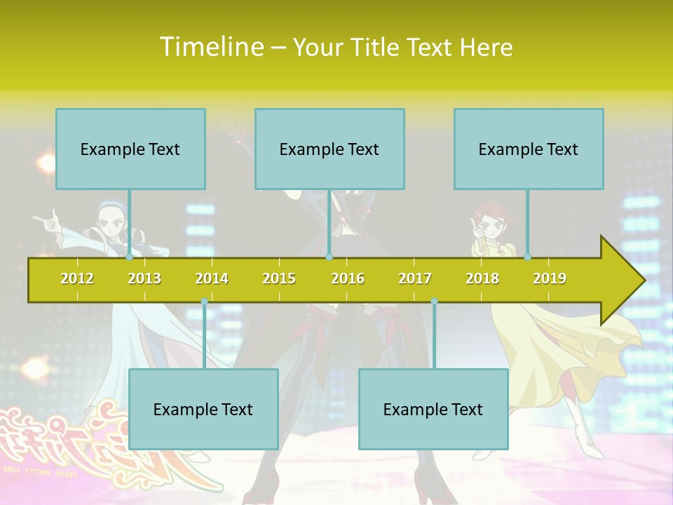 A Group Of Anime Characters Standing On A Stage PowerPoint Template