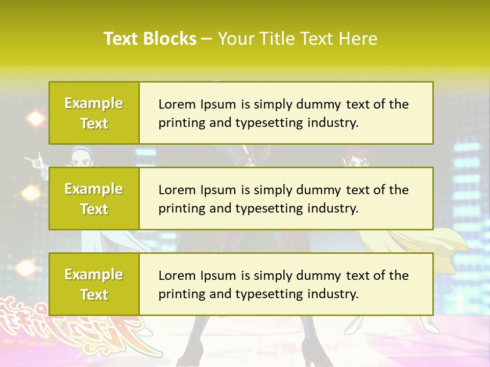 A Group Of Anime Characters Standing On A Stage PowerPoint Template
