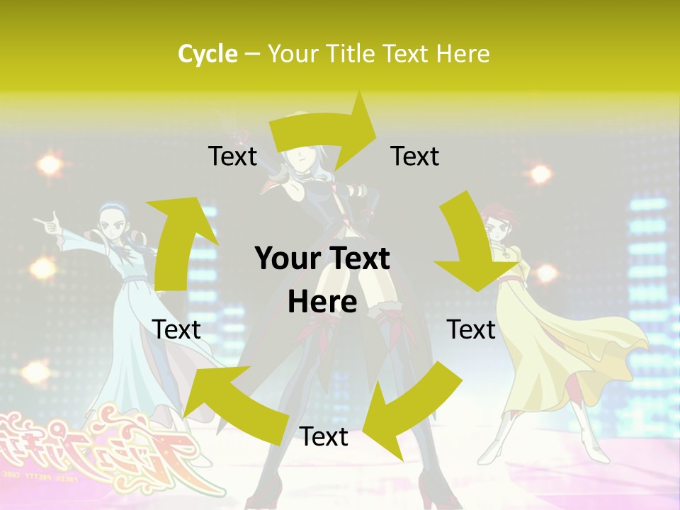 A Group Of Anime Characters Standing On A Stage PowerPoint Template