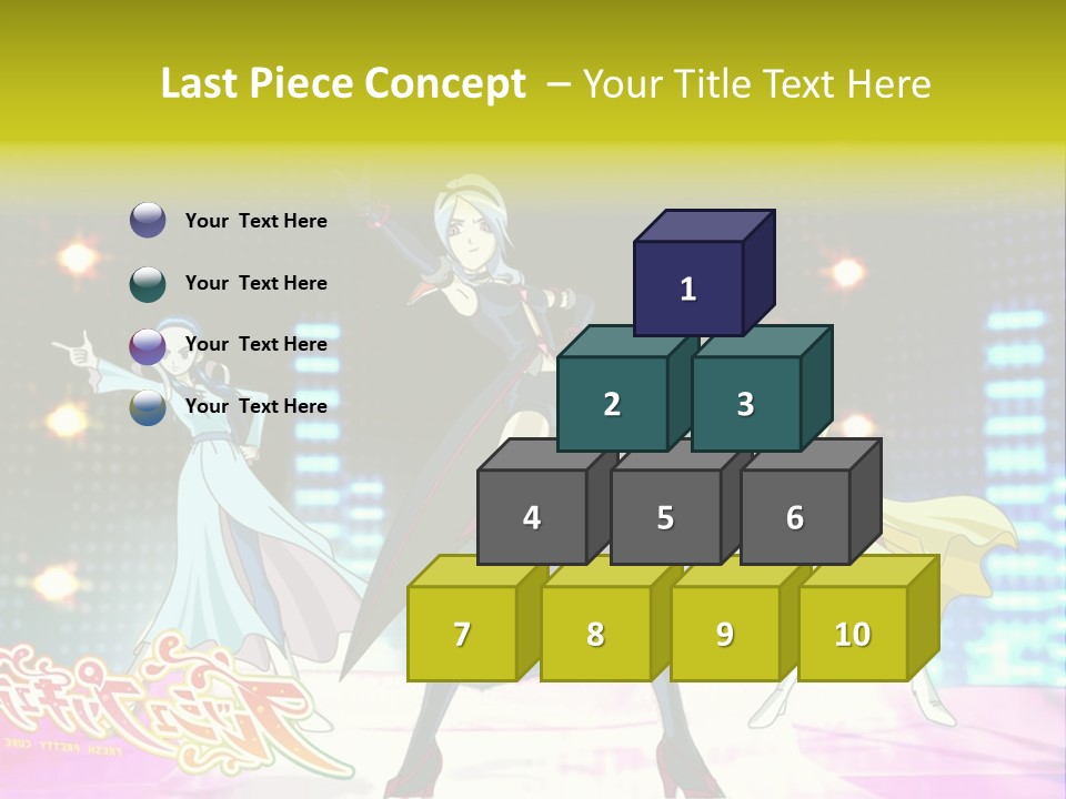 A Group Of Anime Characters Standing On A Stage PowerPoint Template