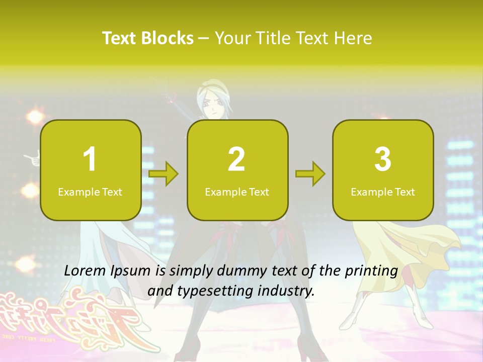 A Group Of Anime Characters Standing On A Stage PowerPoint Template