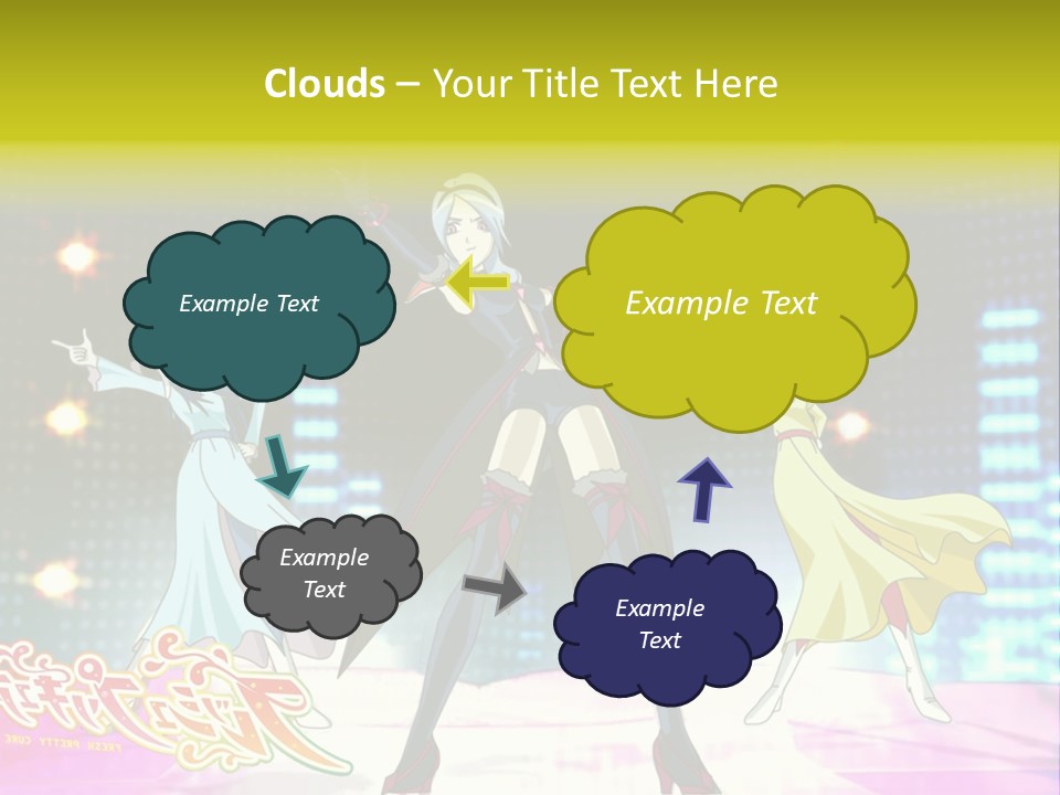 A Group Of Anime Characters Standing On A Stage PowerPoint Template