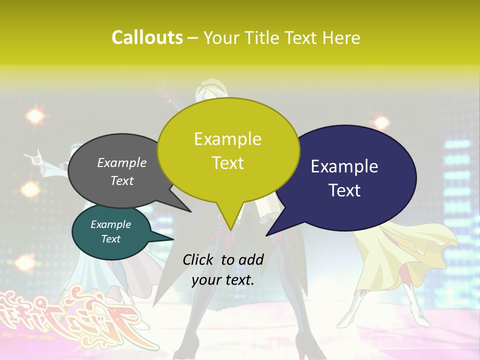 A Group Of Anime Characters Standing On A Stage PowerPoint Template