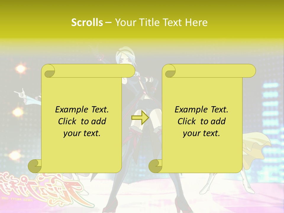 A Group Of Anime Characters Standing On A Stage PowerPoint Template