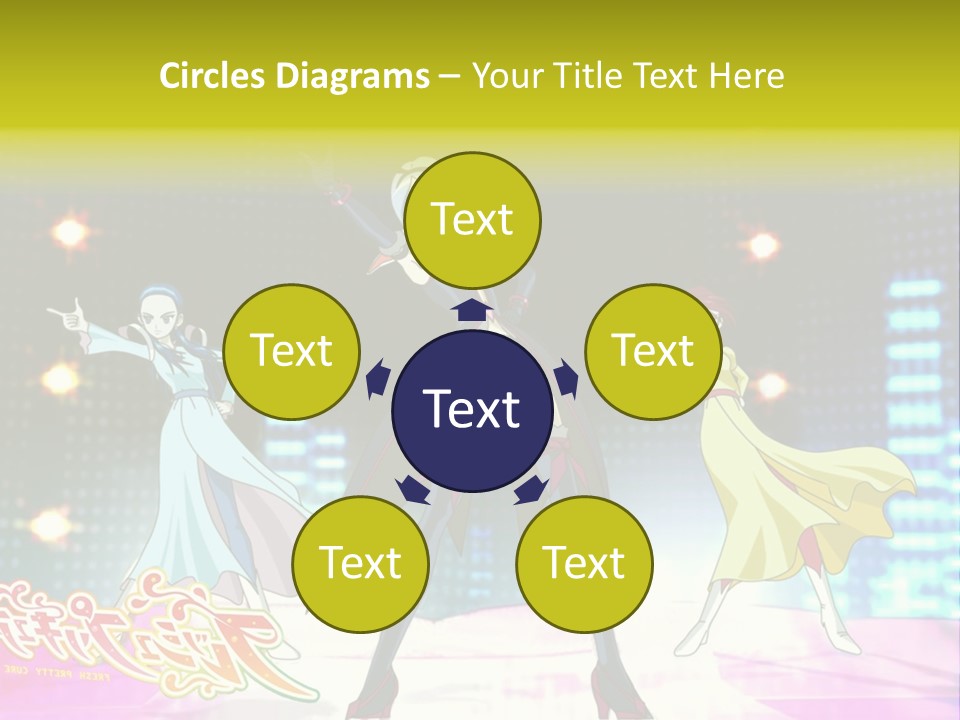 A Group Of Anime Characters Standing On A Stage PowerPoint Template