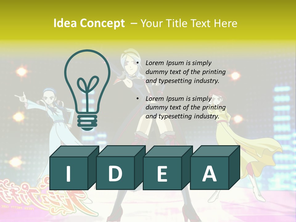 A Group Of Anime Characters Standing On A Stage PowerPoint Template