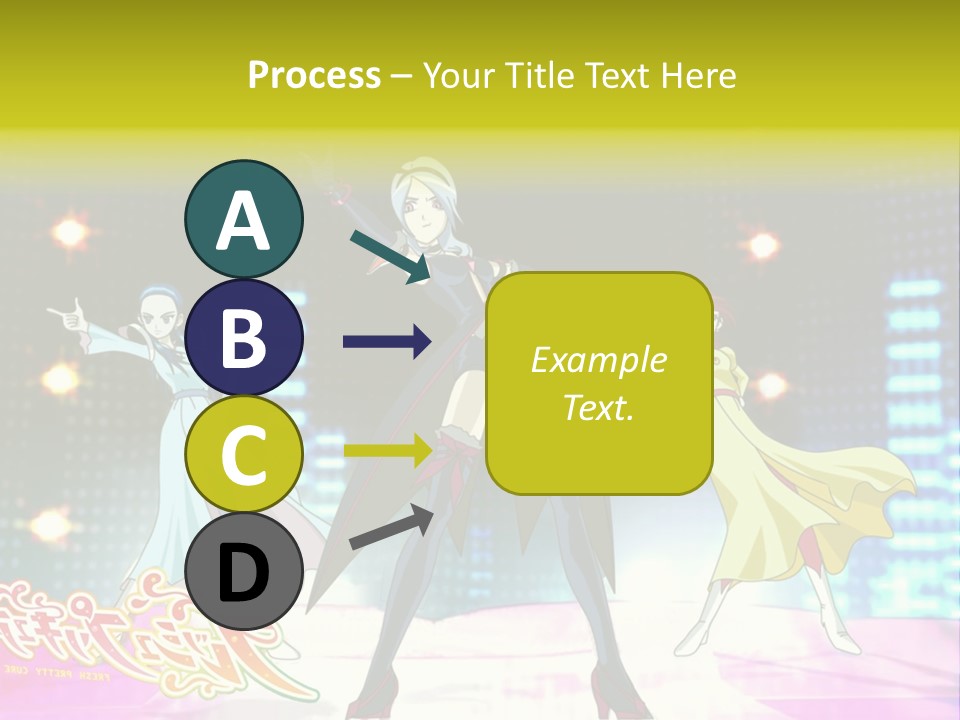 A Group Of Anime Characters Standing On A Stage PowerPoint Template