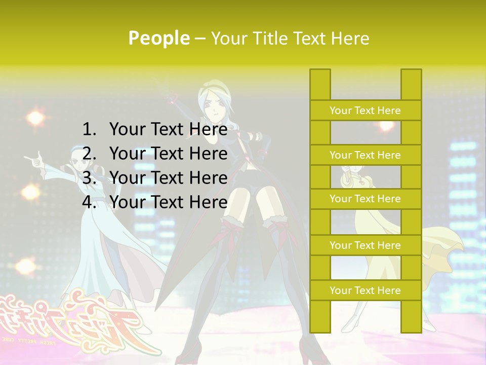 A Group Of Anime Characters Standing On A Stage PowerPoint Template