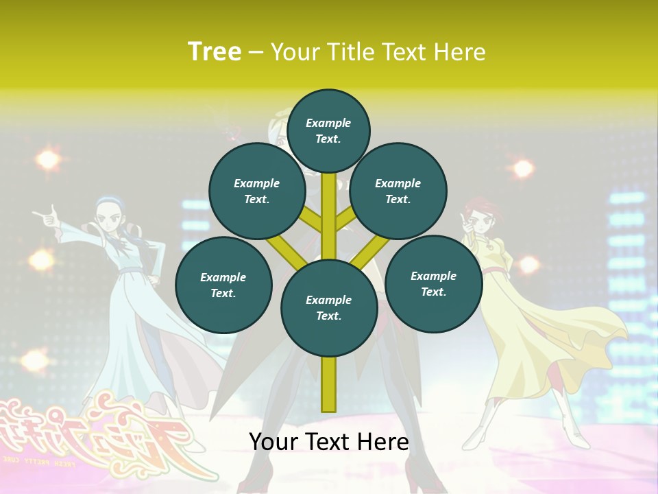 A Group Of Anime Characters Standing On A Stage PowerPoint Template