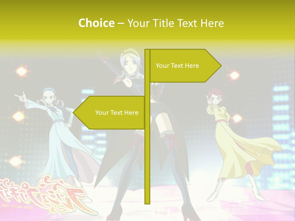 A Group Of Anime Characters Standing On A Stage PowerPoint Template