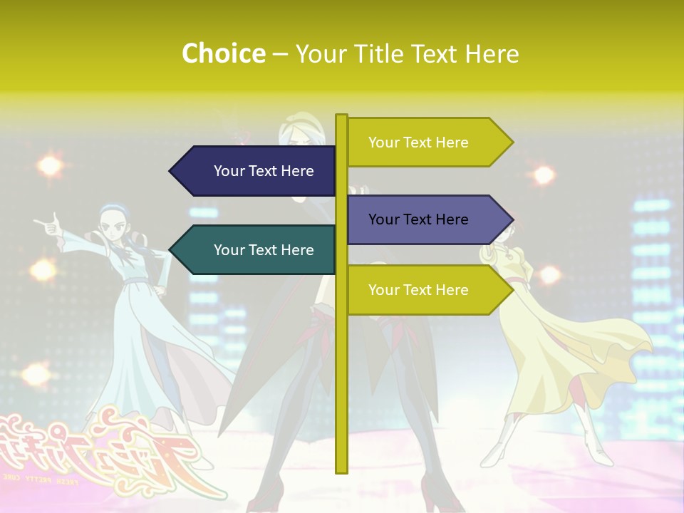 A Group Of Anime Characters Standing On A Stage PowerPoint Template