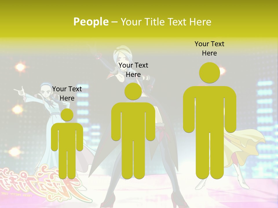 A Group Of Anime Characters Standing On A Stage PowerPoint Template