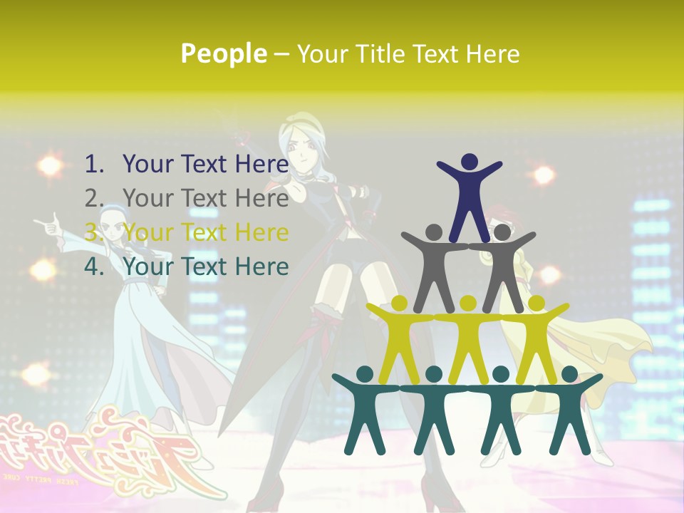 A Group Of Anime Characters Standing On A Stage PowerPoint Template