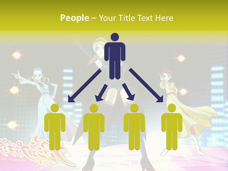 A Group Of Anime Characters Standing On A Stage PowerPoint Template