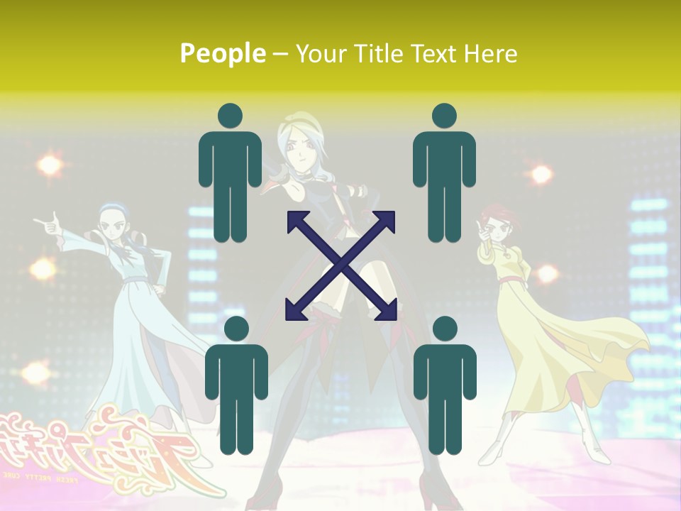 A Group Of Anime Characters Standing On A Stage PowerPoint Template