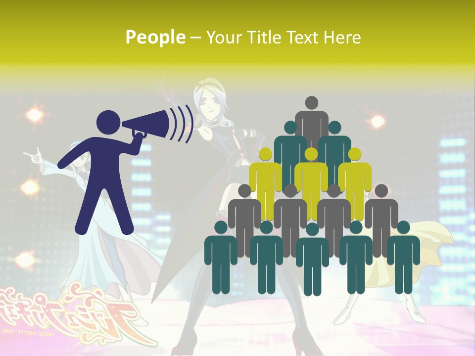 A Group Of Anime Characters Standing On A Stage PowerPoint Template