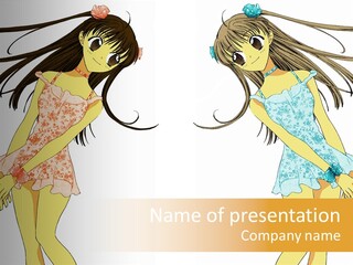 Two Girls With Long Hair Are Standing Next To Each Other PowerPoint Template