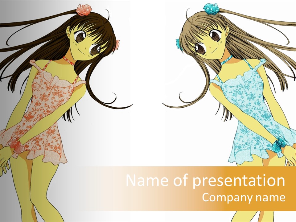 Two Girls With Long Hair Are Standing Next To Each Other PowerPoint Template