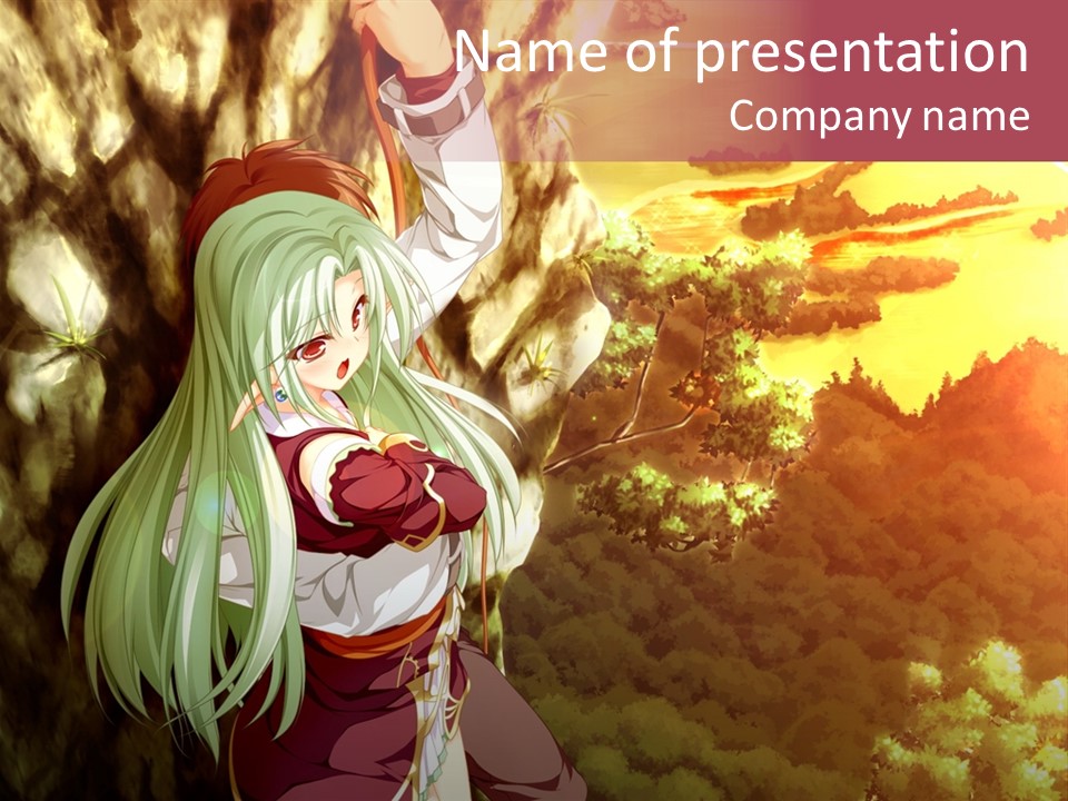 A Woman With Long Green Hair Standing In Front Of A Tree PowerPoint Template