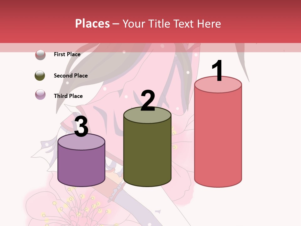 A Girl With Long Hair And A Pink Dress Is Standing In Front Of A Red PowerPoint Template