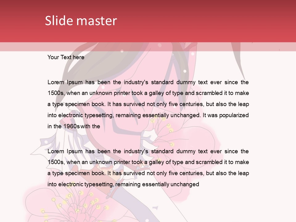 A Girl With Long Hair And A Pink Dress Is Standing In Front Of A Red PowerPoint Template