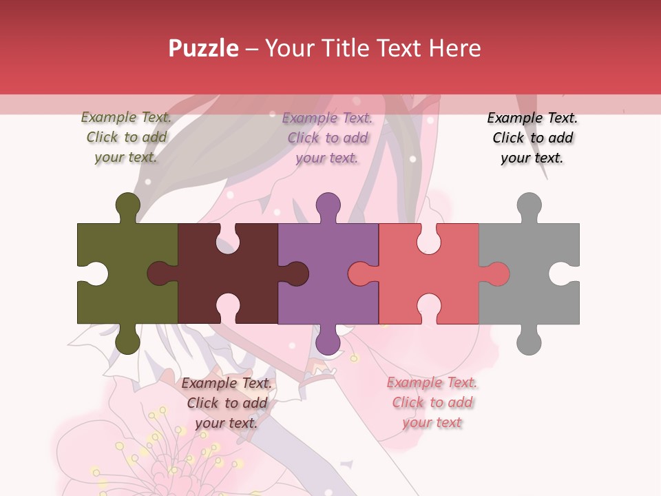 A Girl With Long Hair And A Pink Dress Is Standing In Front Of A Red PowerPoint Template