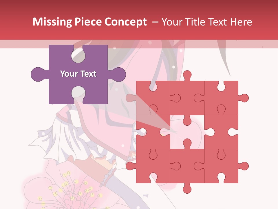 A Girl With Long Hair And A Pink Dress Is Standing In Front Of A Red PowerPoint Template