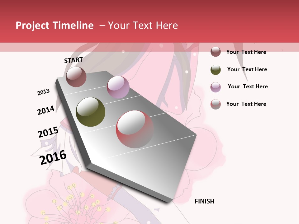 A Girl With Long Hair And A Pink Dress Is Standing In Front Of A Red PowerPoint Template