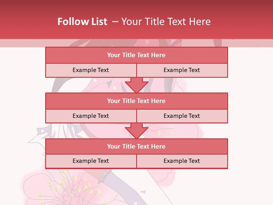 A Girl With Long Hair And A Pink Dress Is Standing In Front Of A Red PowerPoint Template