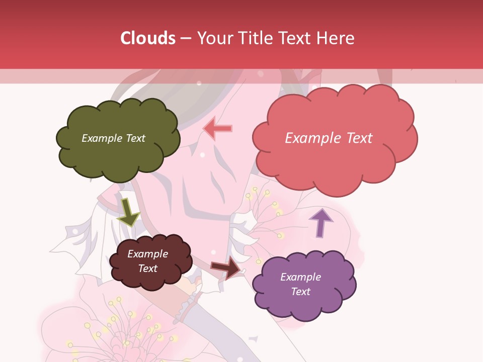 A Girl With Long Hair And A Pink Dress Is Standing In Front Of A Red PowerPoint Template