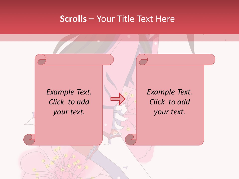 A Girl With Long Hair And A Pink Dress Is Standing In Front Of A Red PowerPoint Template